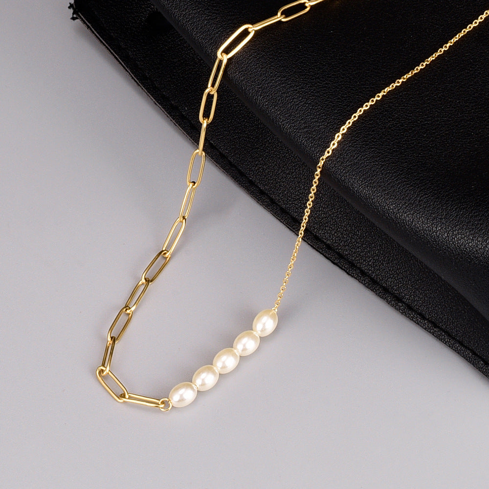 Mavise Pearl Chain Asymmetrical Necklace