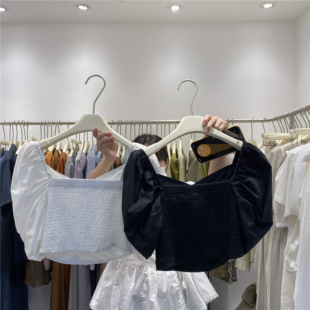 Jenesis Front Overlapping Puff Sleeve Crop Top