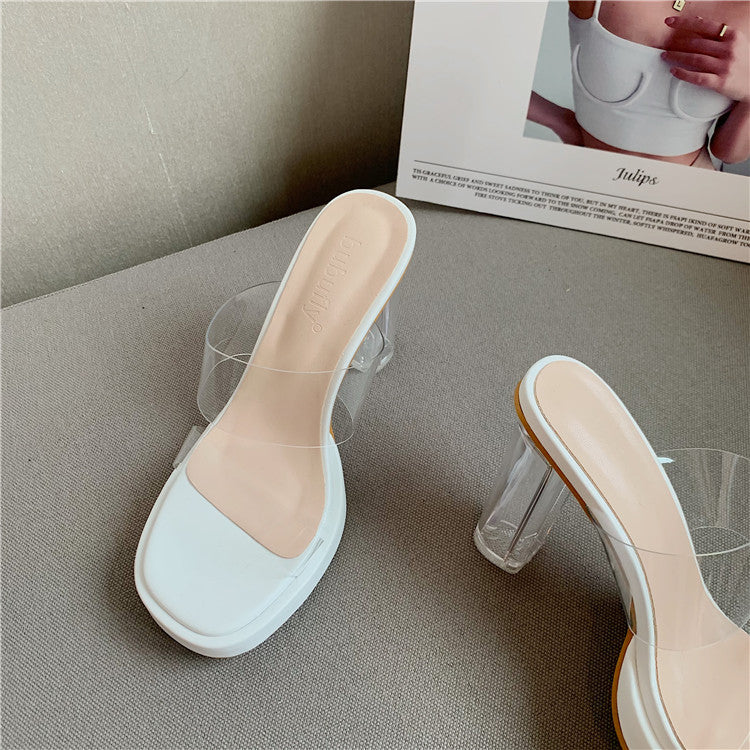 Jessa Clear Strap Platform Heeled Mules