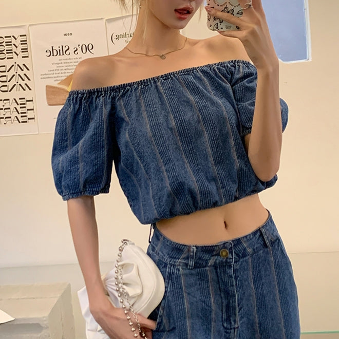 Hayley Denim 2PC Off Shoulder Set