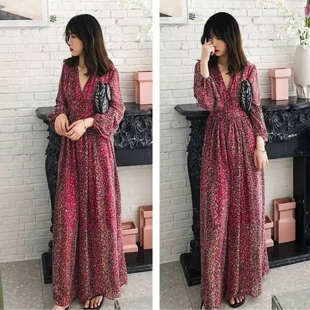 Floral Bubble Long Sleeve Maxi Dress