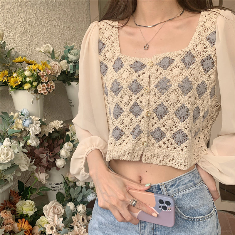 Eleanor Crochet Square Neck Top