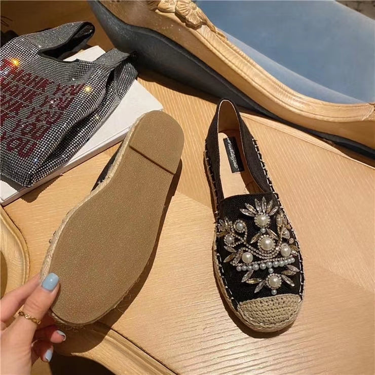 Crystal Pearl Embellishment Rope Flats