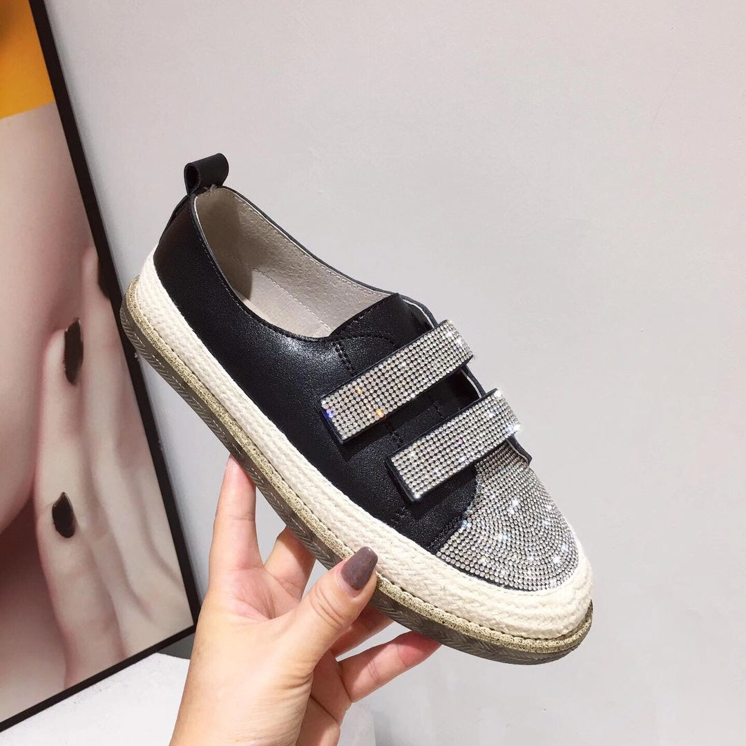 Bling Velcro Calf Leather Rope Flats