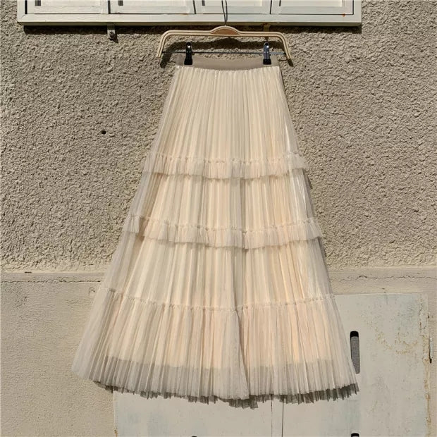 Layered Pleat Tulle Skirt