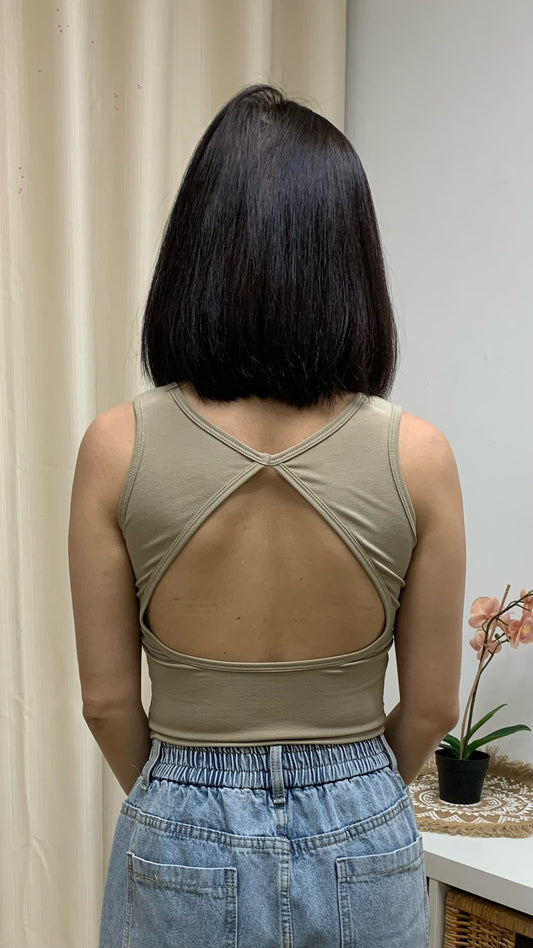 Triangle Peek-A-Boo Back Tank Top (Khaki Green) [Ref : 24201215]