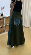 Spliced Denim Maxi Skirt (Green) [Ref : 24799033]