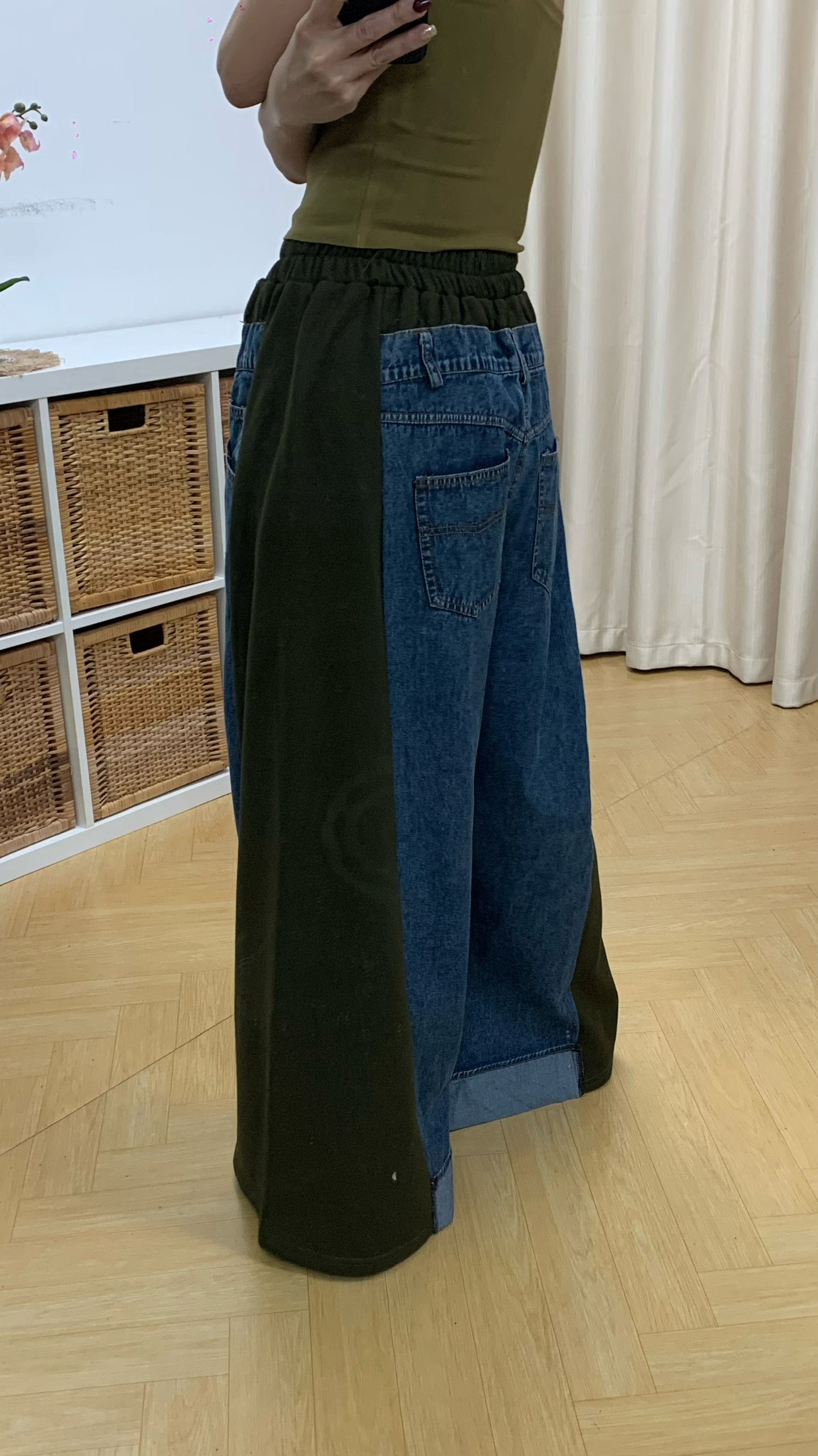 Spliced Denim Wide Leg Pants (Green) [Ref : 24799050]