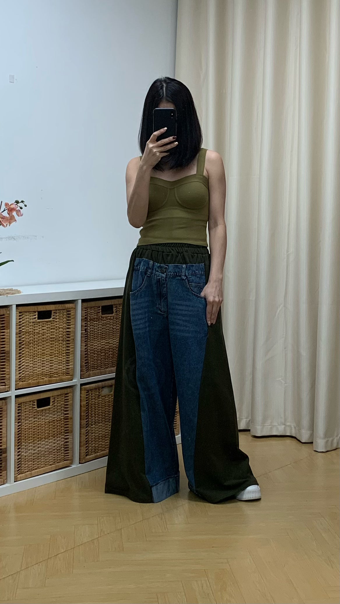 Spliced Denim Wide Leg Pants (Green) [Ref : 24799050]