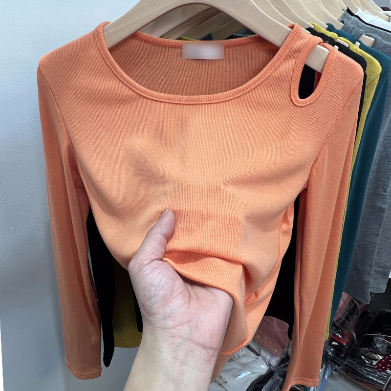 Deon Side Collar Peep Hole Long Sleeve Top