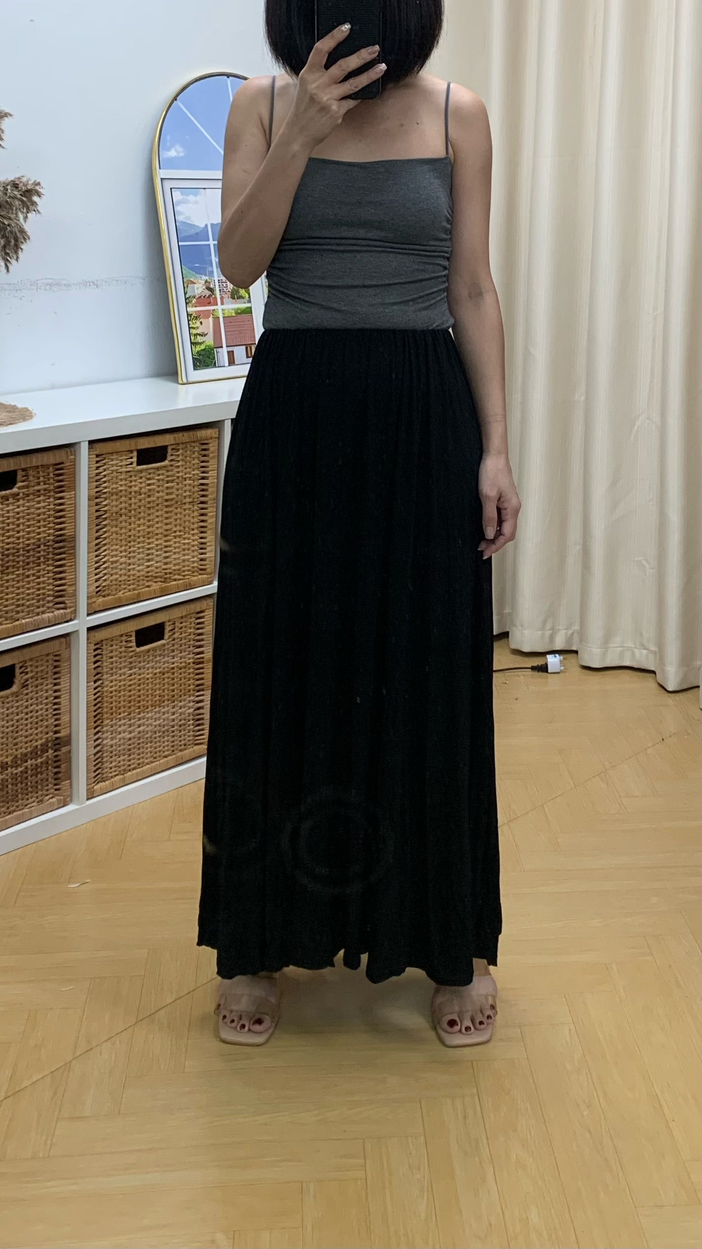 Elastane-Waist Maxi Slip Skirt (Black) [Ref : 24266612]