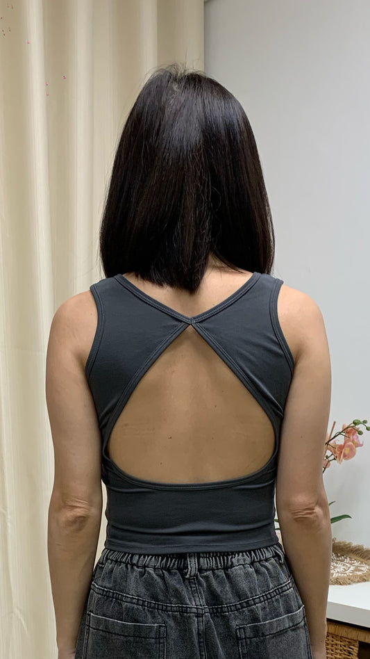 Triangle Peek-A-Boo Back Tank Top (Dark Grey) [Ref : 24201215]