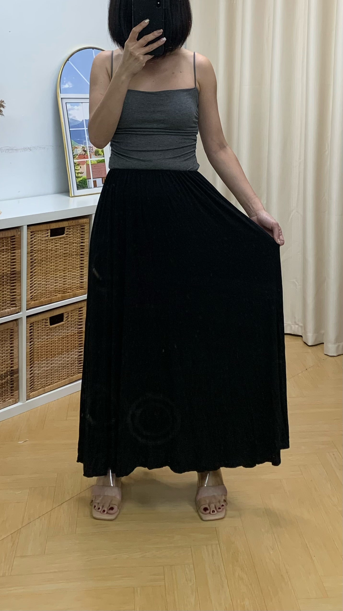 Elastane-Waist Maxi Slip Skirt (Black) [Ref : 24266612]