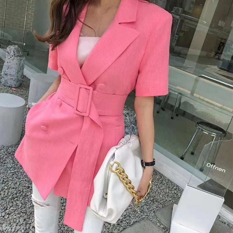 Katy Padded Shoulder Blazer With Belt Sash