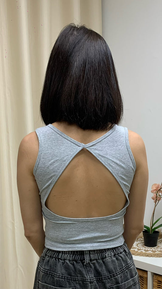 Triangle Peek-A-Boo Back Tank Top (Light Grey) [Ref : 24201215]