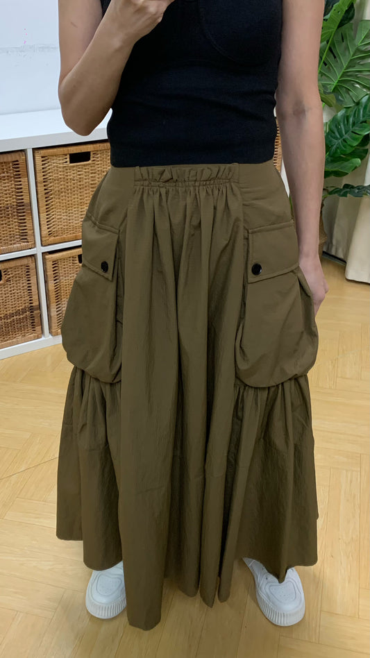 Textured Fabric Big Pocket Skirt (Brown) [Ref : 24698960]