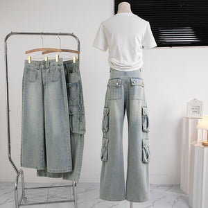Vintage Wash Loose Fit Multi Pocket Jeans