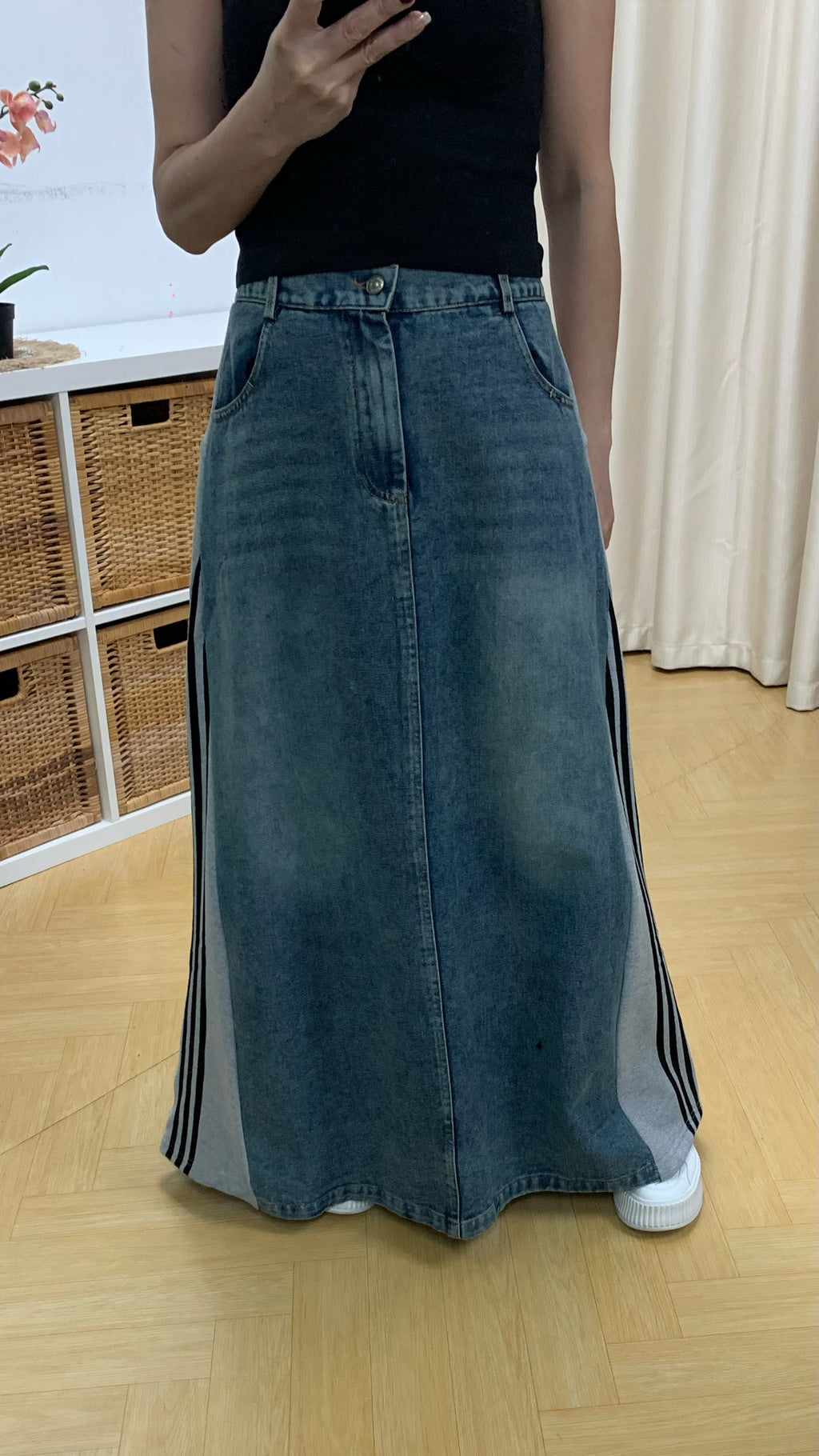 Spliced Denim Maxi Skirt (Grey) [Ref : 24799033]