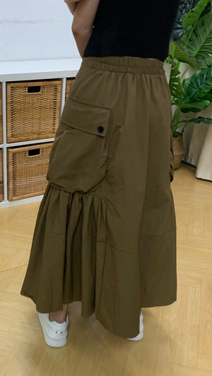 Textured Fabric Big Pocket Skirt (Brown) [Ref : 24698960]