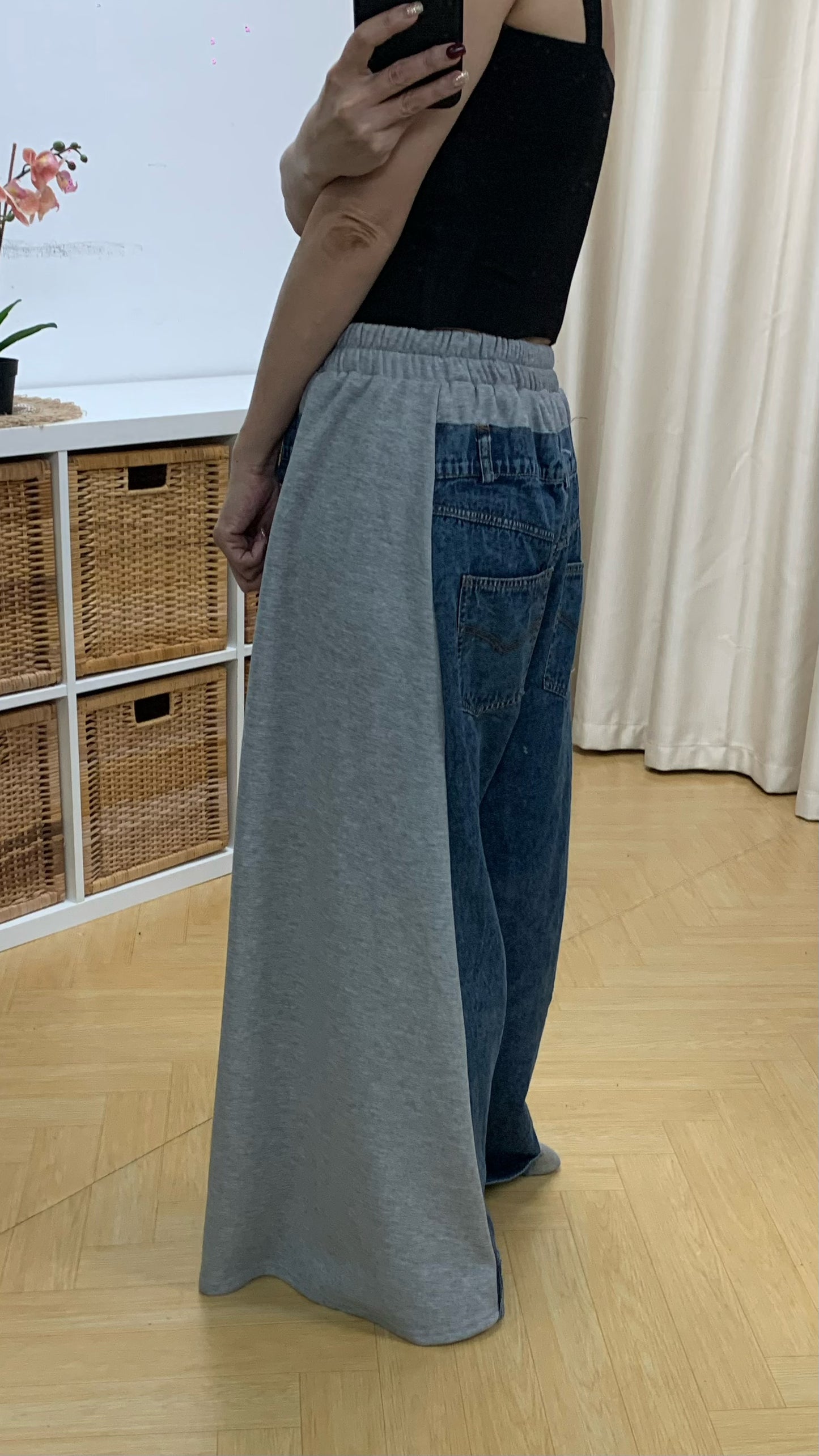 Spliced Denim Wide Leg Pants (Grey) [Ref : 24799050]