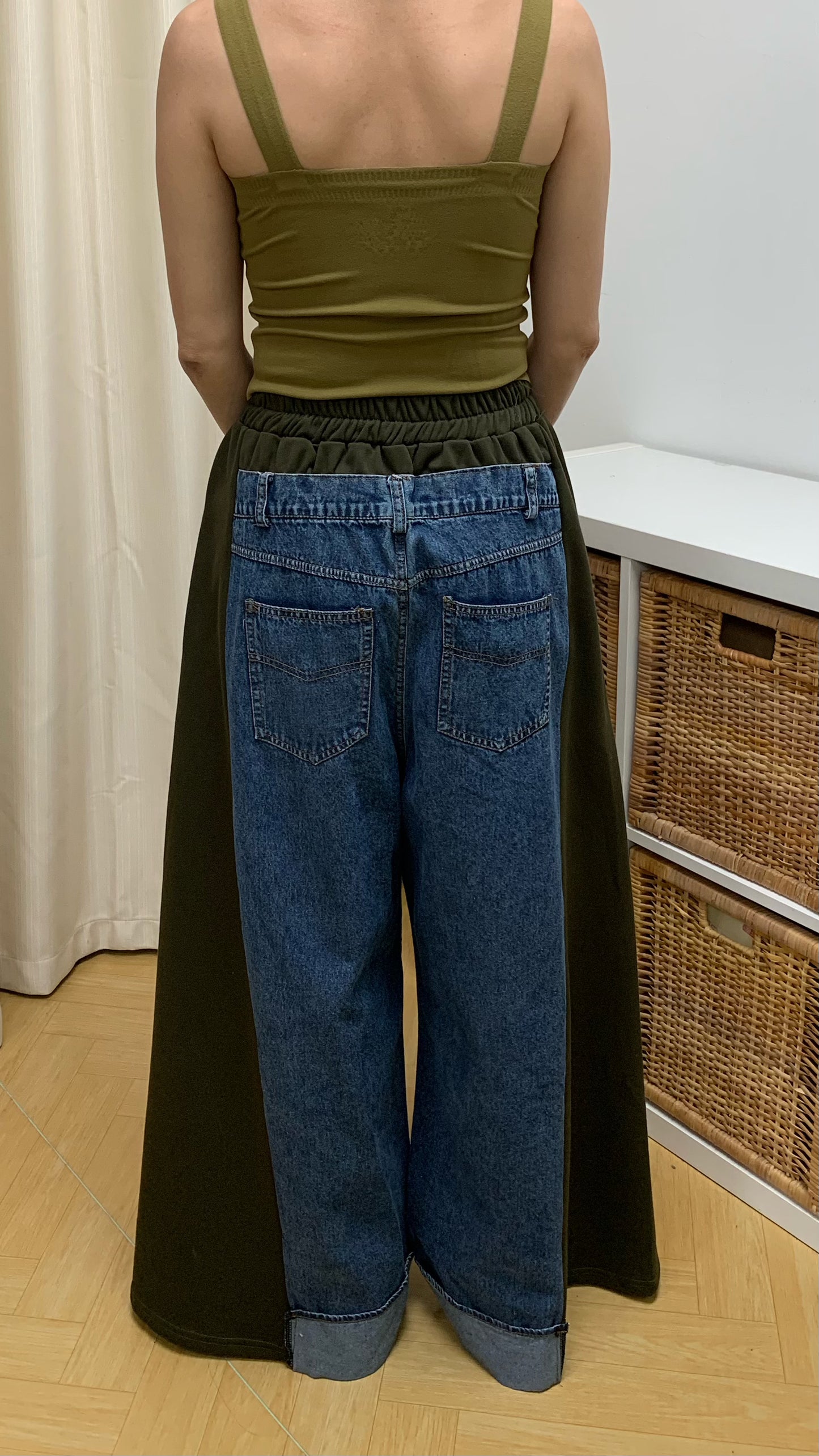 Spliced Denim Wide Leg Pants (Green) [Ref : 24799050]