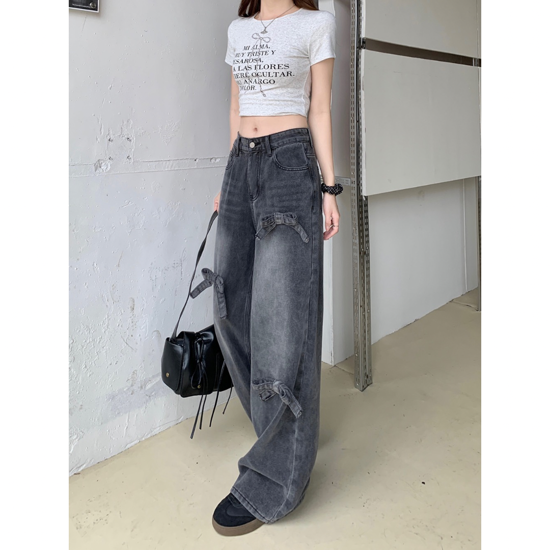 Ribbon Bow Wide Leg High Waist Jeans