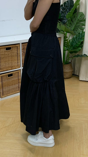 Textured Fabric Big Pocket Skirt (Black) [Ref : 24698960]