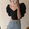 Jenesis Front Overlapping Puff Sleeve Crop Top