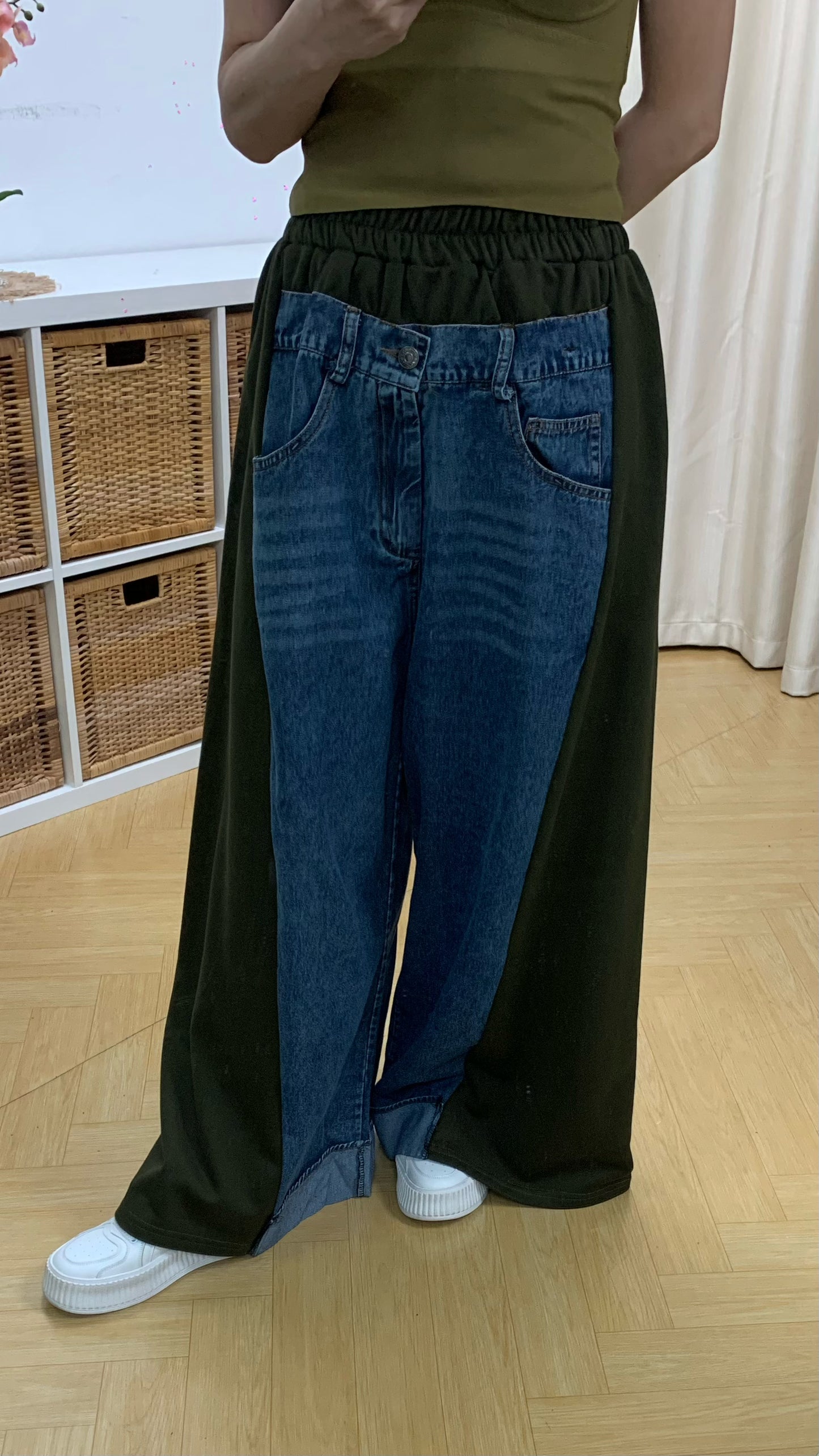 Spliced Denim Wide Leg Pants (Green) [Ref : 24799050]