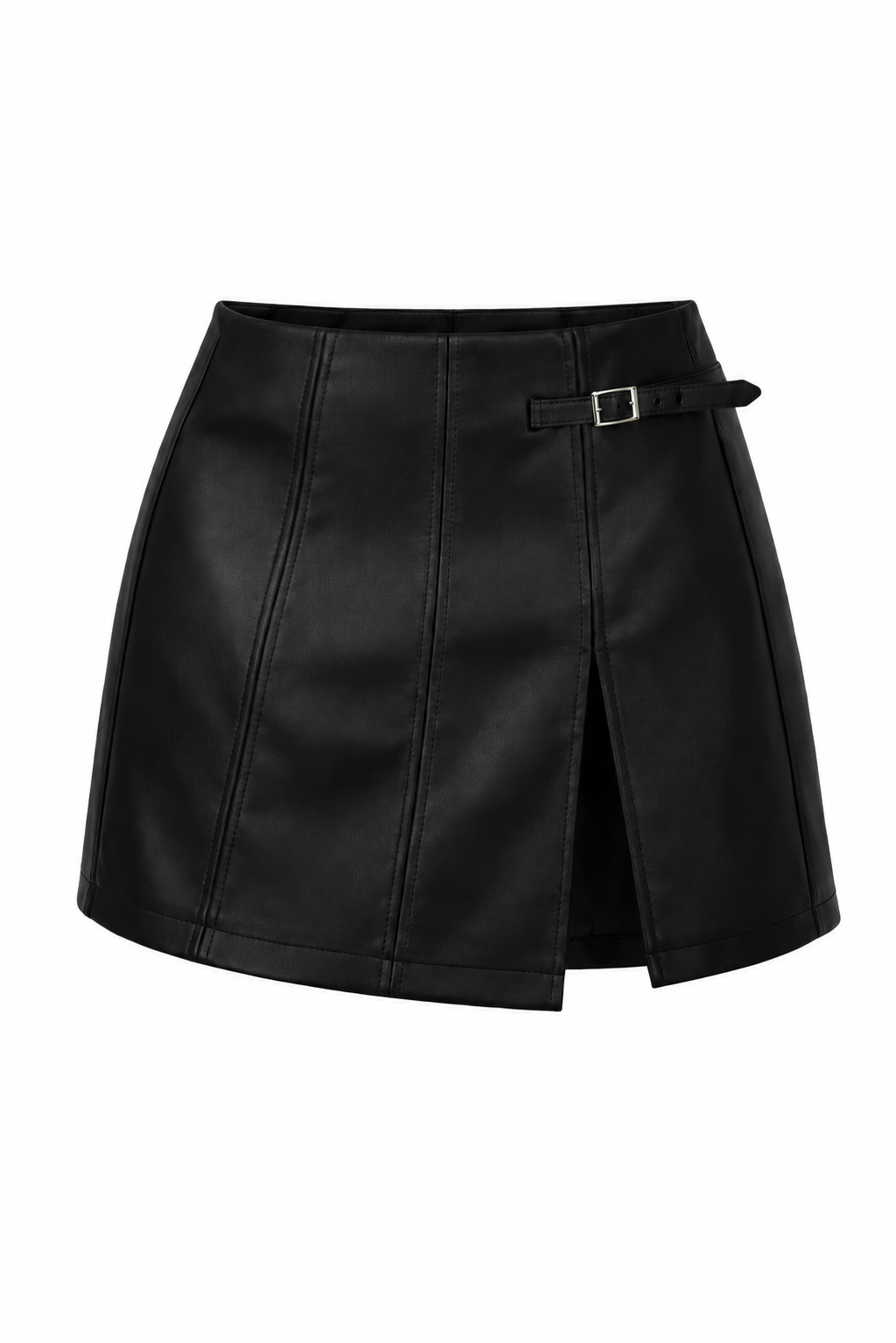 Black leather skirt with a belt on a white background