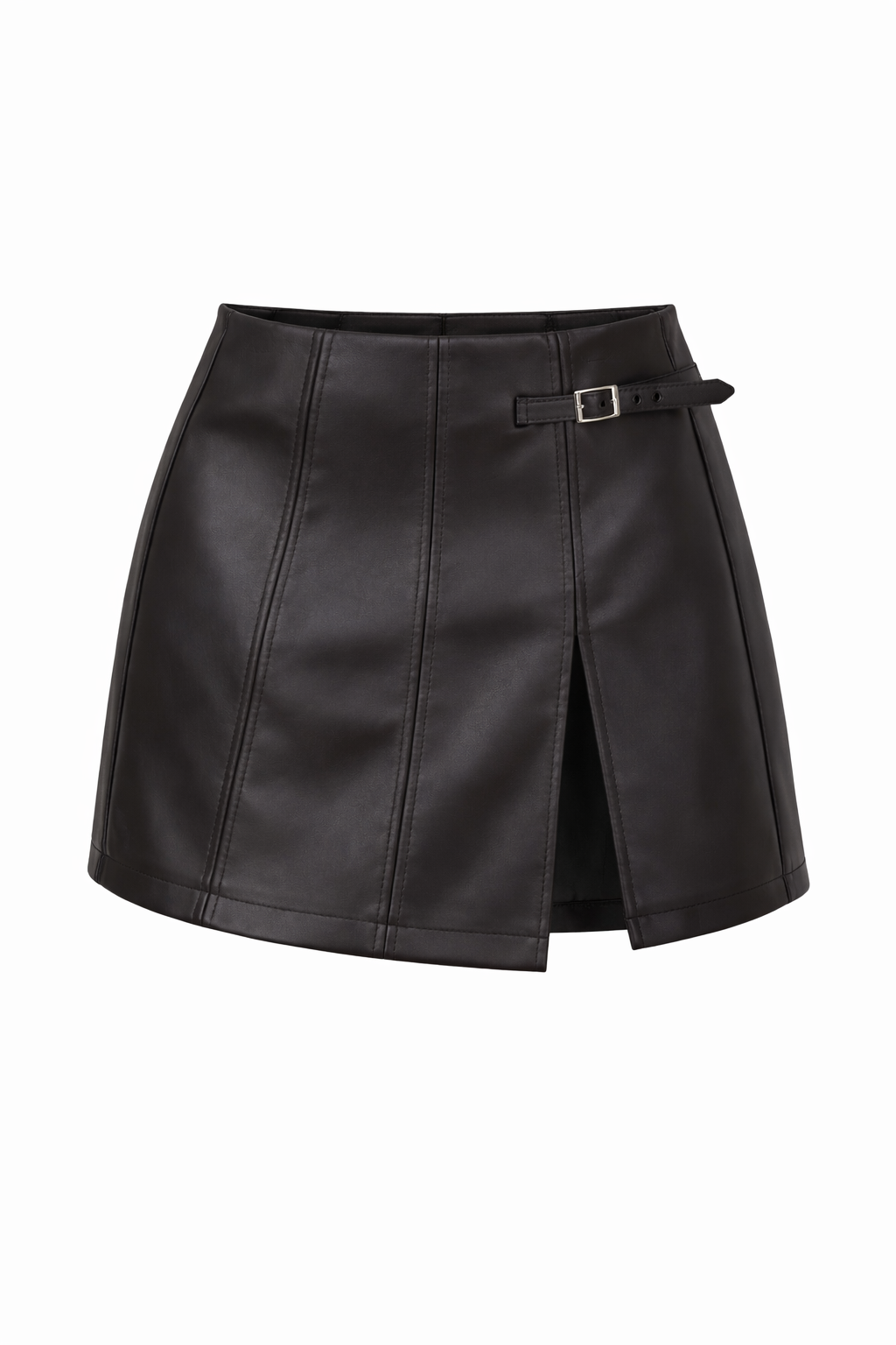Black leather skirt with a belt on a white background