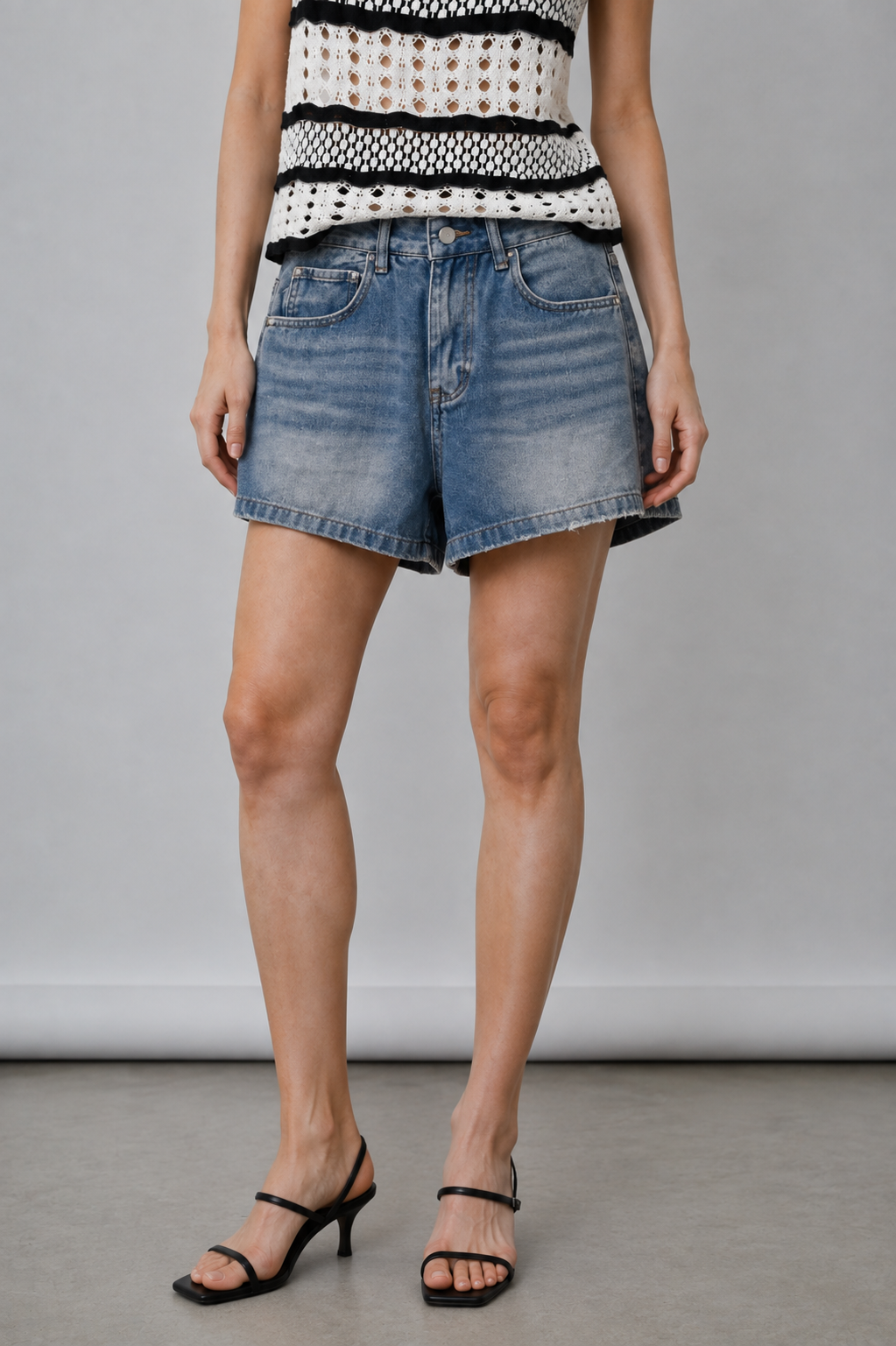 Naya High Waist Distressed-Edge Denim Shorts
