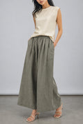 Romee Elastic Waistband Textured Fabric Wide Leg Pants