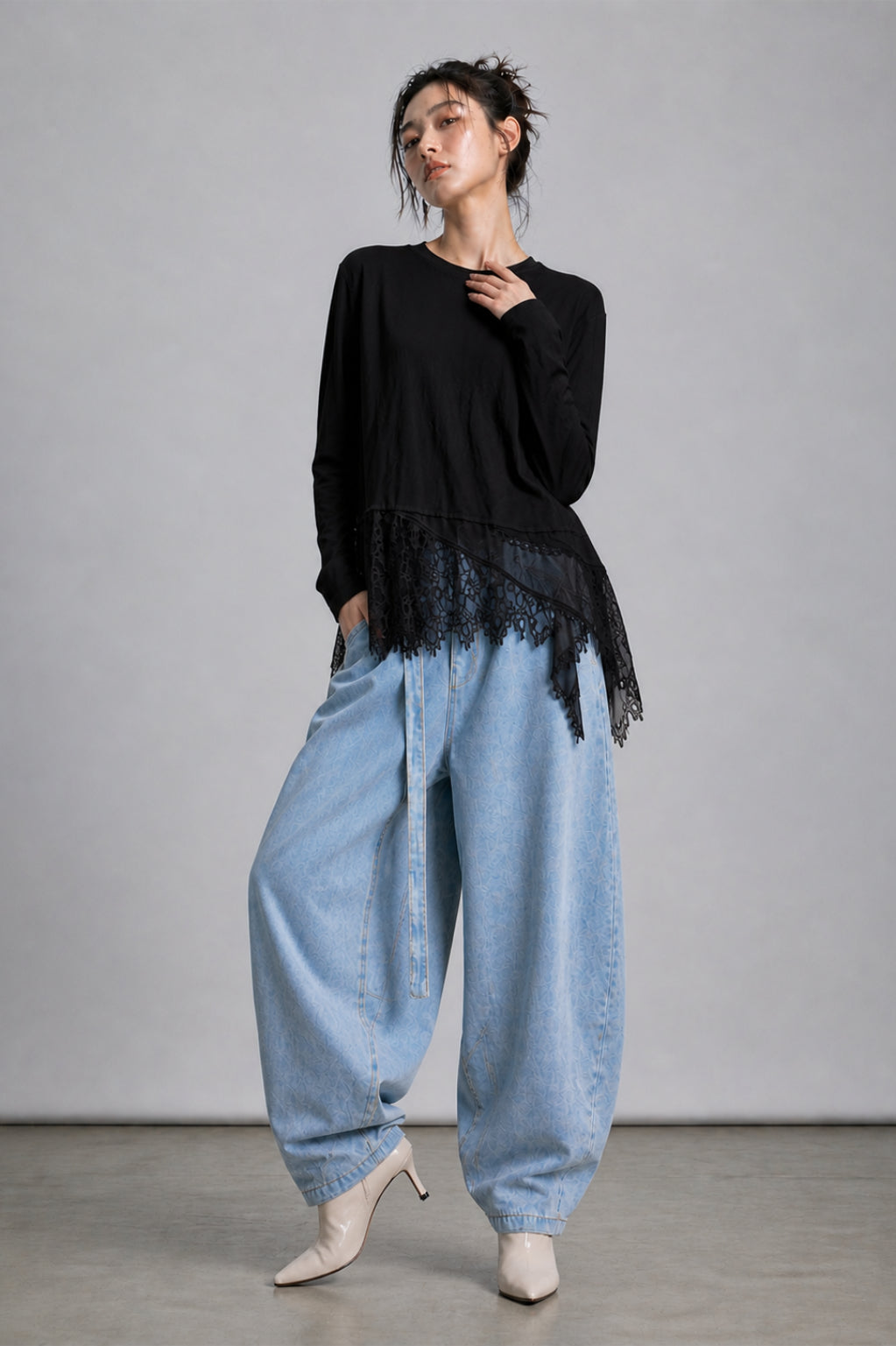 Candice Long Sleeve Eyelash Lace Hem Top