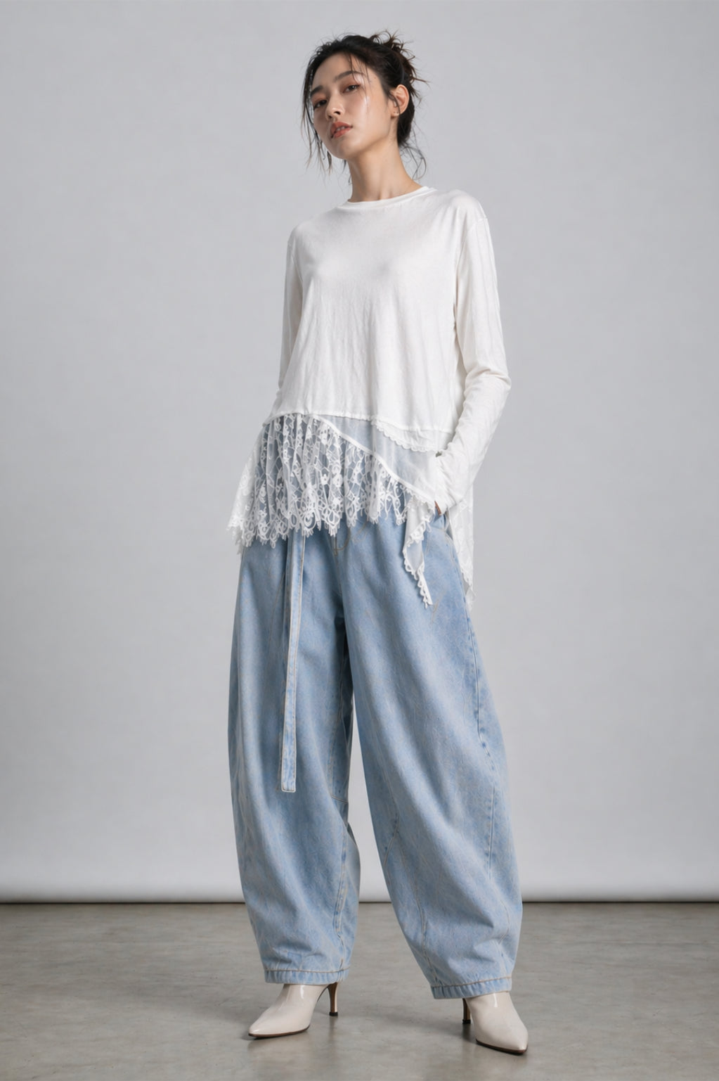 Candice Long Sleeve Eyelash Lace Hem Top