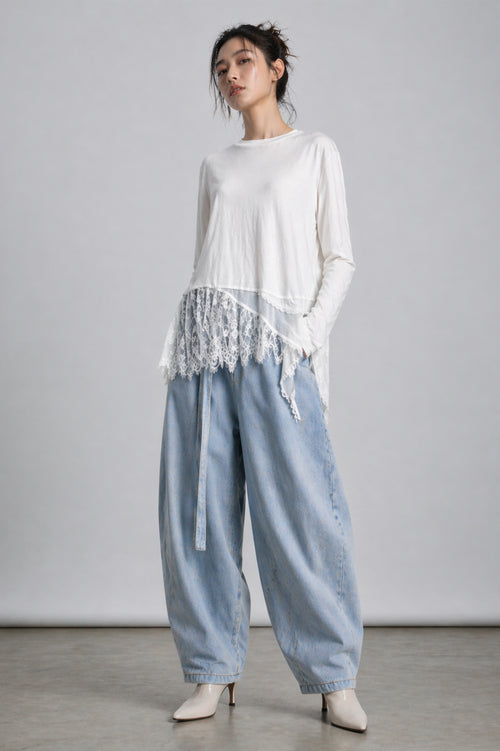 Candice Long Sleeve Eyelash Lace Hem Top
