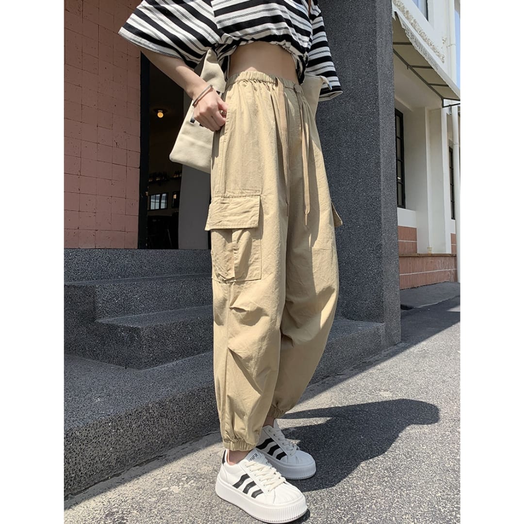 Elasticized Waistband Harem Pants