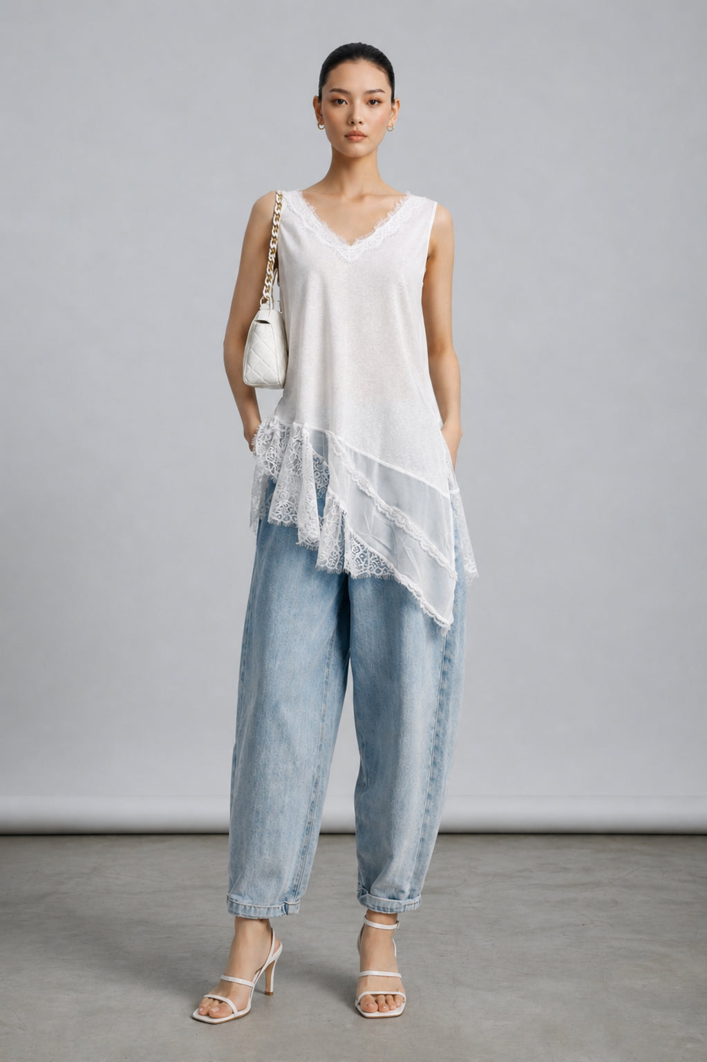 Maxwell Sleeveless V-Neck Eyelash Lace Layering Top