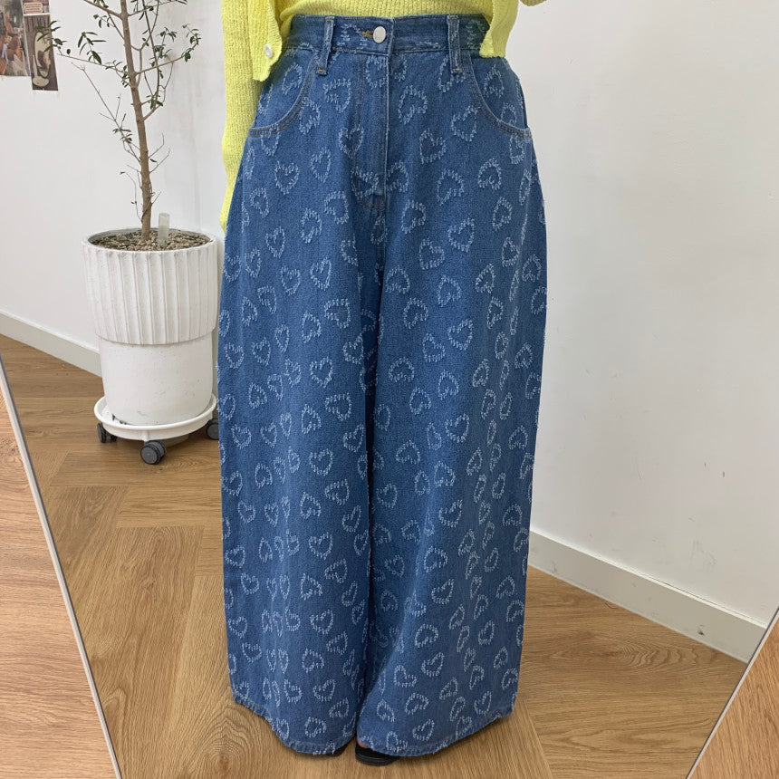 Laurel Heart Pattern High Waist Wide Leg Jeans