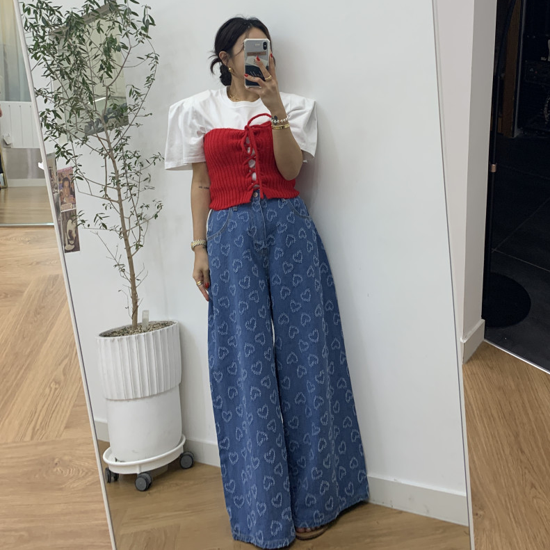 Laurel Heart Pattern High Waist Wide Leg Jeans