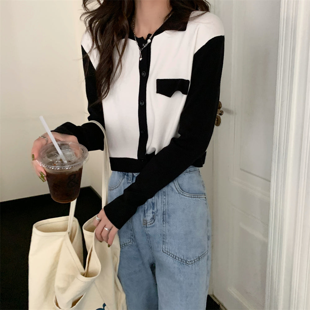 Minda Monochrome Crop Cardigan Top