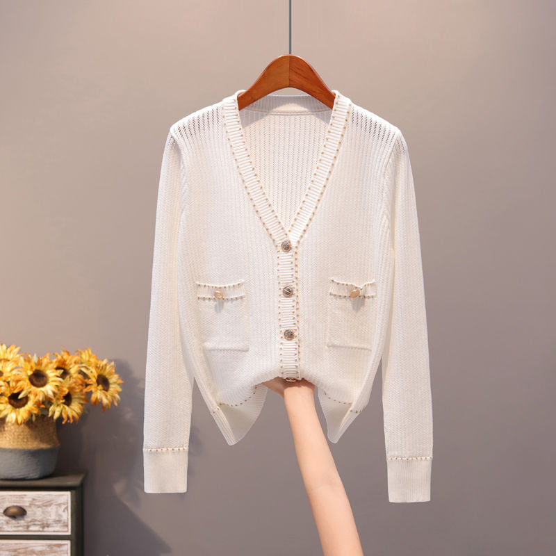 Gold Button Long Sleeve Knit Cardigan