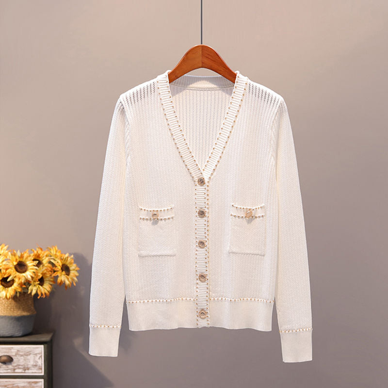 Gold Button Long Sleeve Knit Cardigan