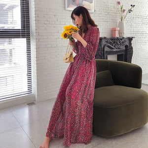 Floral Bubble Long Sleeve Maxi Dress