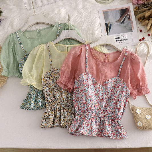 Fake 2pcs Sweetheart Floral Top