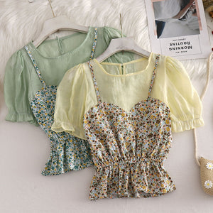 Fake 2pcs Sweetheart Floral Top