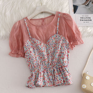 Fake 2pcs Sweetheart Floral Top