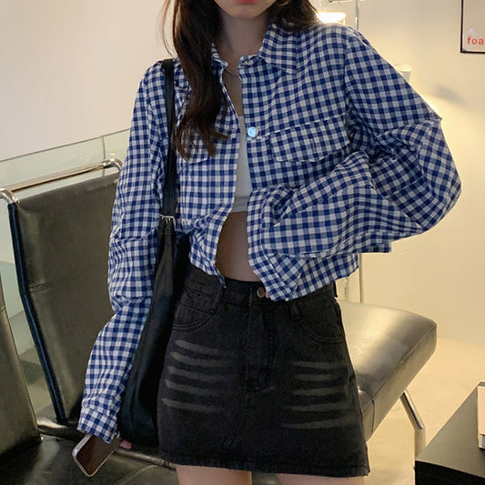 Ria Checkered Collared Crop Jacket