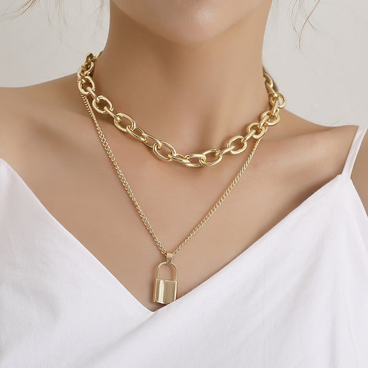 Thick Chain Lock-Shaped Necklace