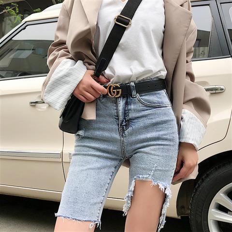 Raw Hem Ripped Elastic Bermudas Jeans Shorts